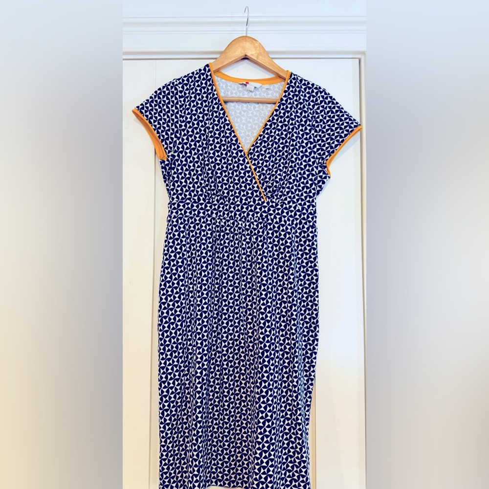 Boden Blue and White Sheath Dress with Raglan Cap Sleeves